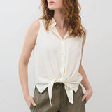 Sleeveless Tie Front Button Down