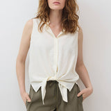 Sleeveless Tie Front Button Down