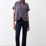 Asymmetric Button Short Sleeve Blouse