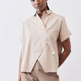 Asymmetric Button Short Sleeve Blouse