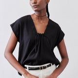 Cinched Neck Light Poplin Top
