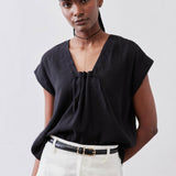 Cinched Neck Light Poplin Top