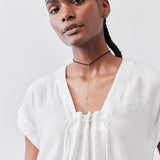 Cinched Neck Light Poplin Top