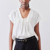 Cinched Neck Light Poplin Top