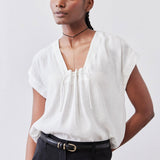 Cinched Neck Light Poplin Top