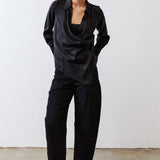 Collared Wrap Washable Silk Blouse