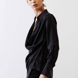Collared Wrap Washable Silk Blouse