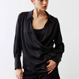 Collared Wrap Washable Silk Blouse
