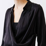 Collared Wrap Washable Silk Blouse