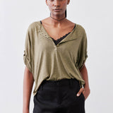 Half Button Elbow Sleeve Top