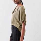 Half Button Elbow Sleeve Top