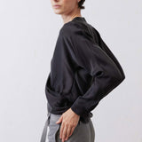 Long Sleeve Wrap Washable Silk Blouse