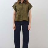 Short Sleeve Poplin Button Down Blouse