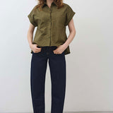 Short Sleeve Poplin Button Down Blouse