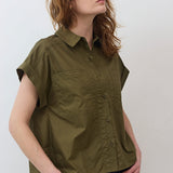 Short Sleeve Poplin Button Down Blouse