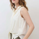 Sleeveless Tie Front Button Down