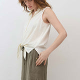 Sleeveless Tie Front Button Down