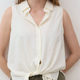 Sleeveless Tie Front Button Down