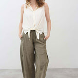 Sleeveless Tie Front Button Down