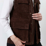 Long Vegan Suede Cargo Vest